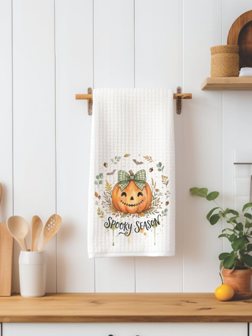 Cute Pumpkin Spooky Season Halloween Decorative Kitchen Tea Towel